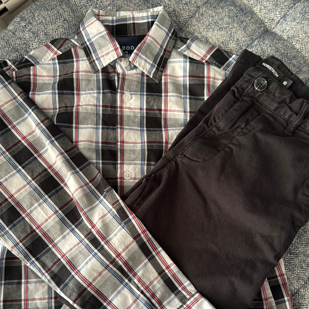Izod Kids Plaid Shirt and Black Pants Set